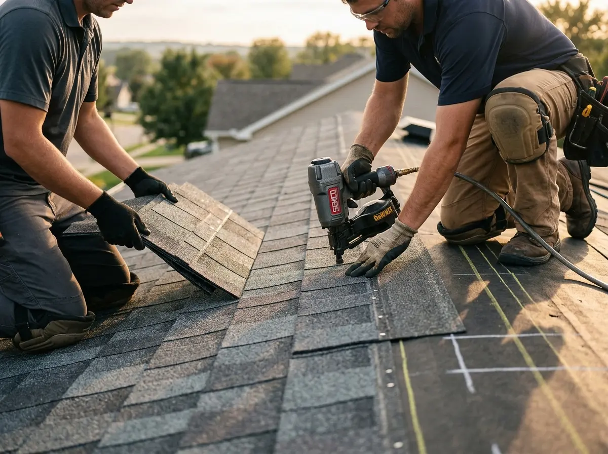 Professional roofer working on a residential roof in Casa Grande